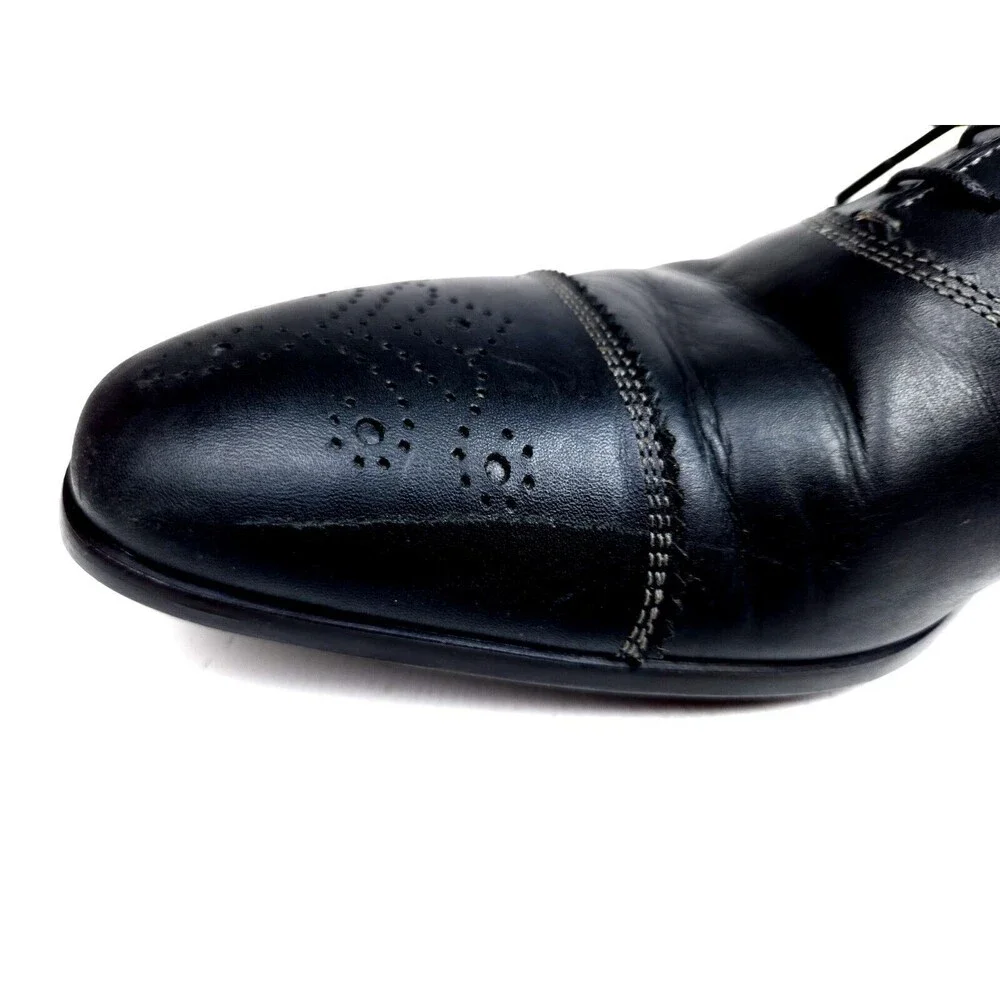 SANTONI Black Salem Cap Toe Derby SHOES 11 D Made in Italy
